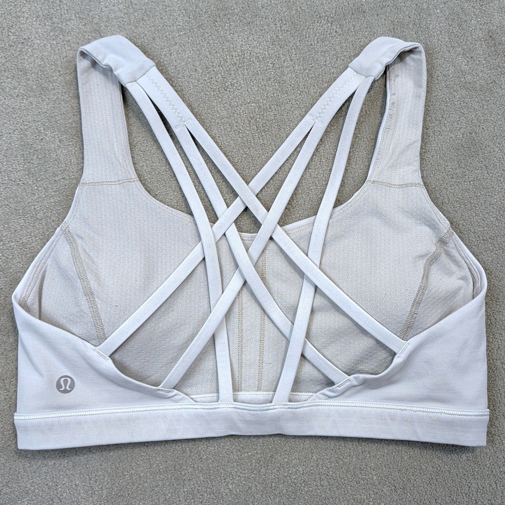Lululemon Free To Be Serene Sports Bra Womens 8 Strappy Back Light Gray Luxtreme